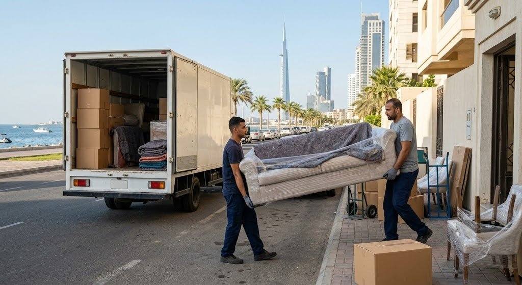 فريق عمل محترف يقوم بتغليف ونقل الأثاث بعناية فائقة ضمن خدمات نقل عفش حي الجامعيين بالدمام لضمان حماية الممتلكات ووصولها بأمان تام وبدون أي خدوش.